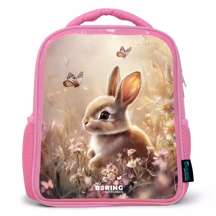 Kinderrucksack - Rosa - Blumen - Braun - Hase - Schmetterling